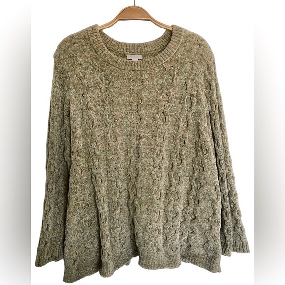 J. Jill Super-Soft Chenille Cable-Knit Crewneck Sage Sweater | XL Petite - Picture 4 of 9